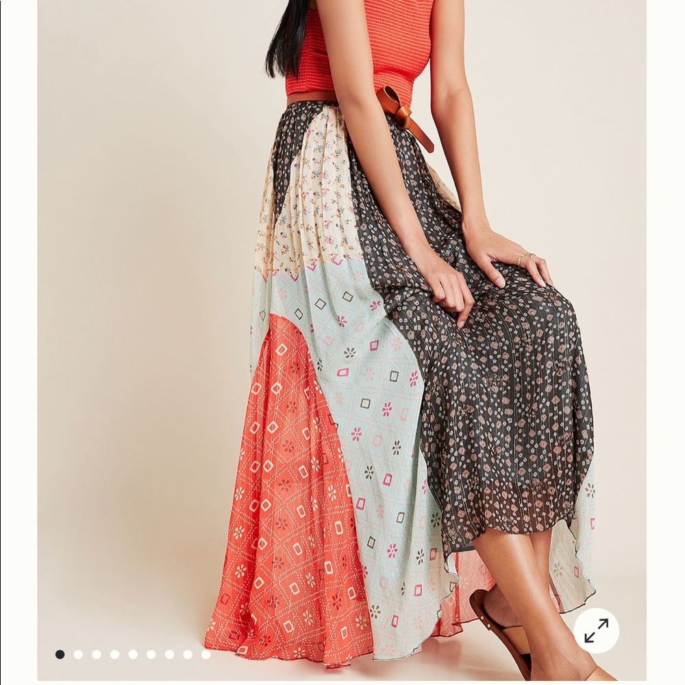 Anthropologie Margot Pleated Multicolor Patchwork Maxi Skirt